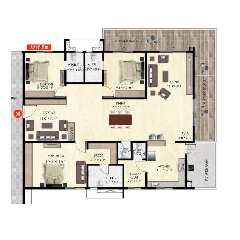 Floor plan of 3 BHK 3210 Sq. Ft. Apartment in Ananda The Drizzle, Hyderabad