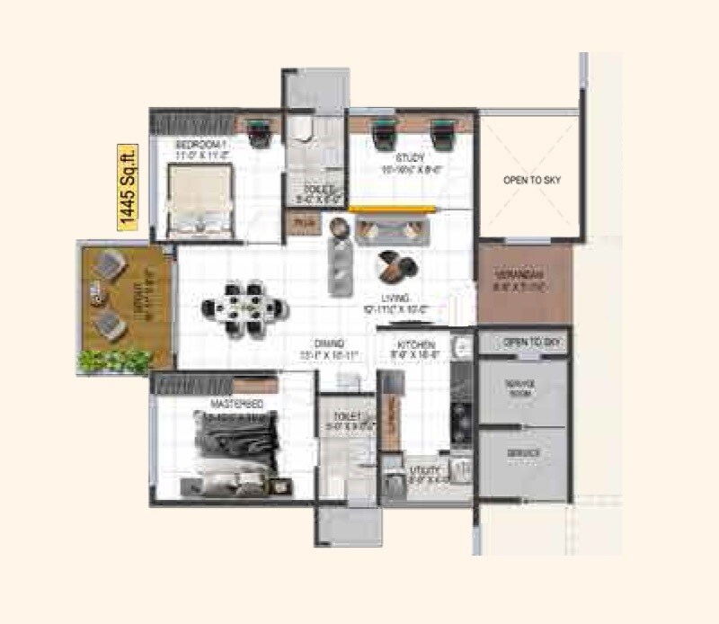 2 BHK 1445 Sq. Ft. Apartment