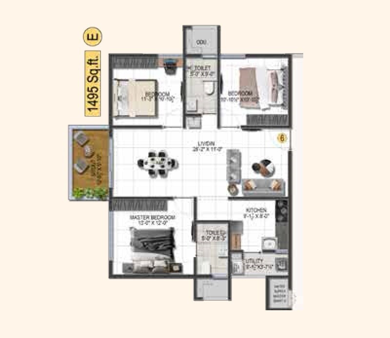 3 BHK 1495 Sq. Ft. Apartment