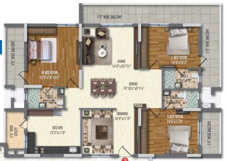 3 BHK 1980 Sq. Ft. Apartment