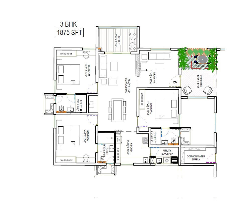 3 BHK 1875 Sq. Ft. Apartment