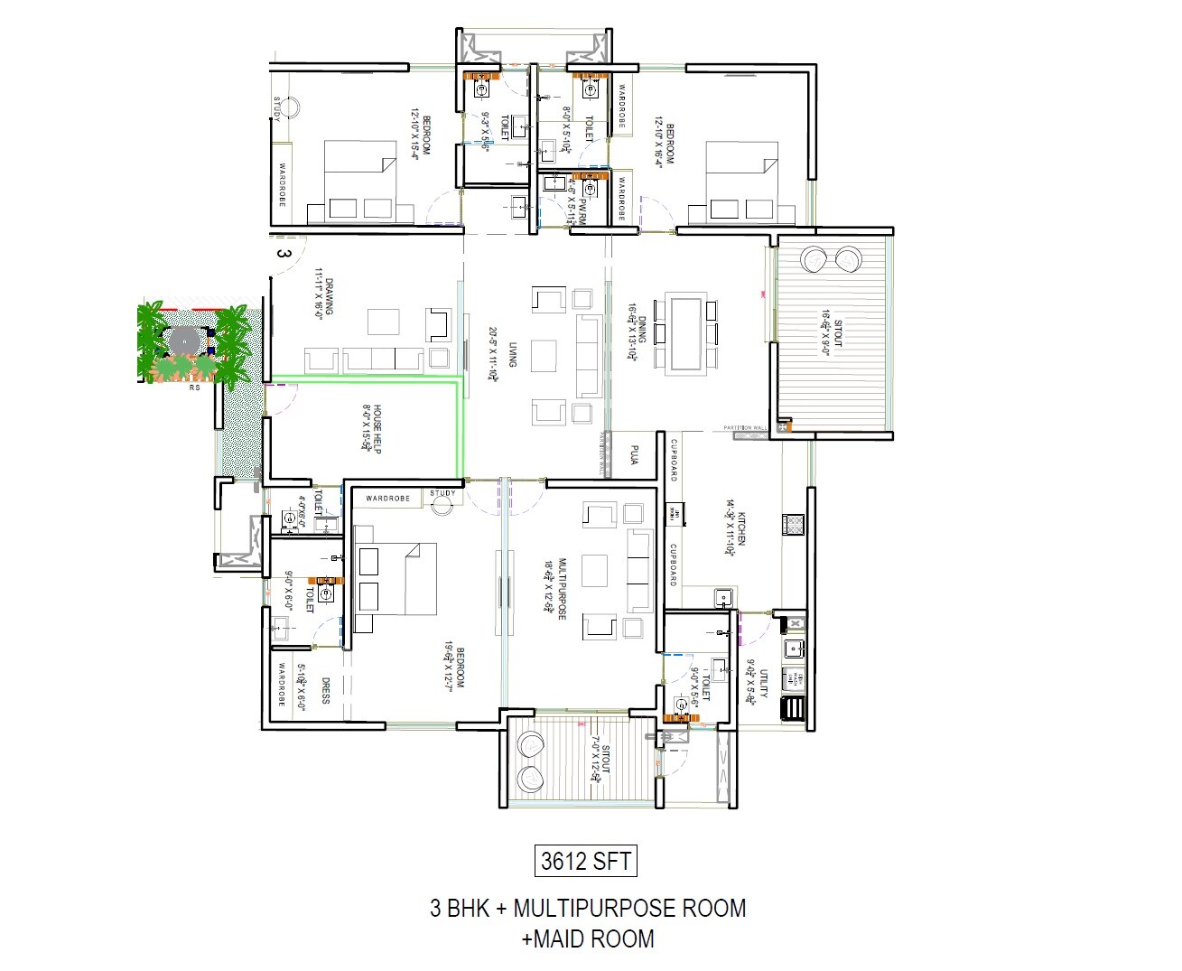 3 BHK 3612 Sq. Ft. Apartment