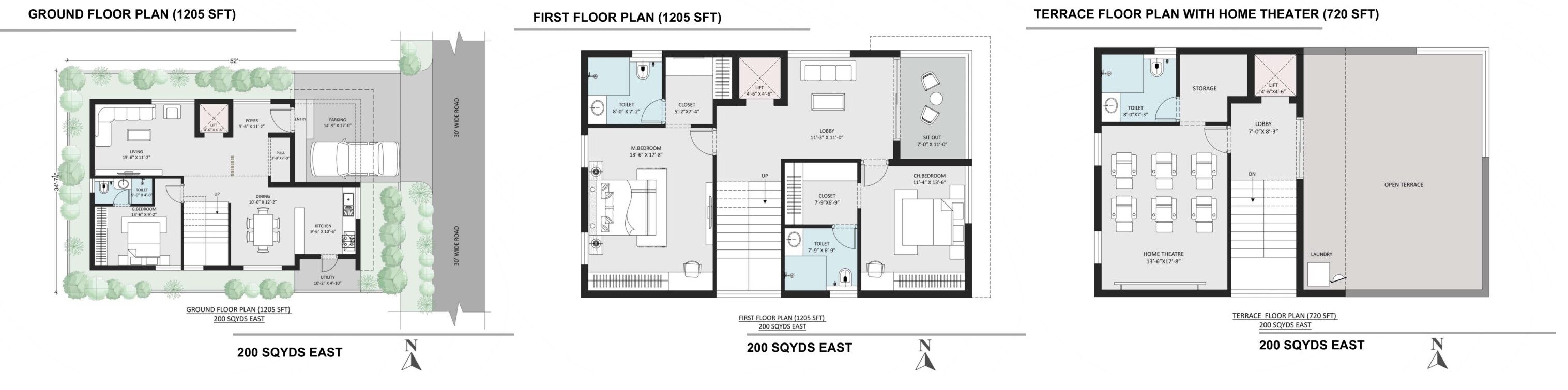 Floor plan of 3 BHK 3150 Sq. Ft. Villa in Srihari Anithara Aura, Hyderabad
