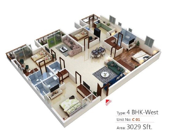 4 BHK 3029 Sq. Ft. Apartment