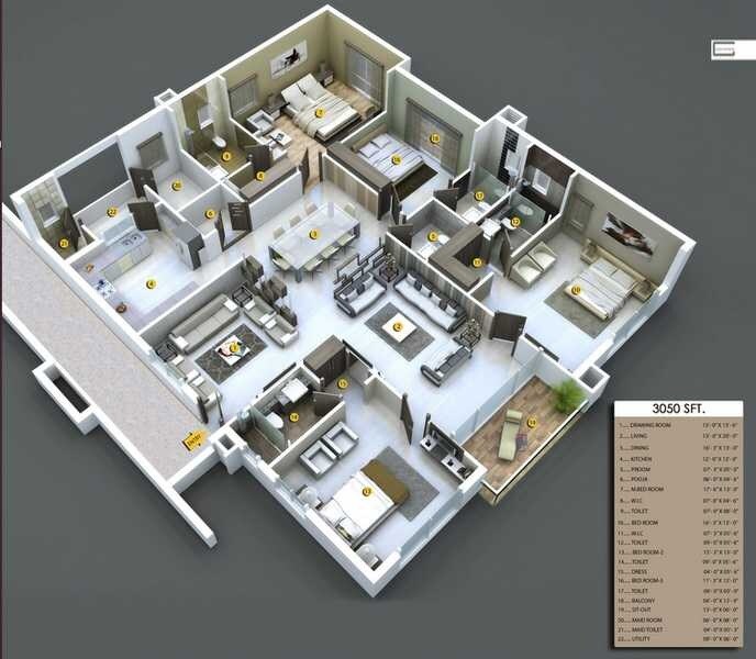 Floor plan of 4 BHK 3050 Sq. Ft. Apartment in Annapurna Celestia, Hyderabad