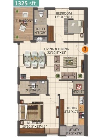 2 BHK 1325 Sq. Ft. Apartment