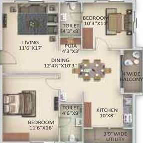 2 BHK 1252 Sq. Ft. Apartment in Anuhar Art Of Living