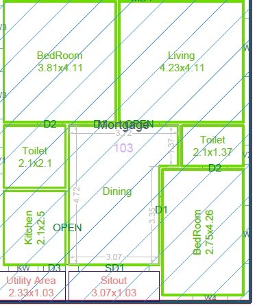 Floor plan of 2 BHK 1310 Sq. Ft. Apartment in Anuhar Water Leaf, Hyderabad
