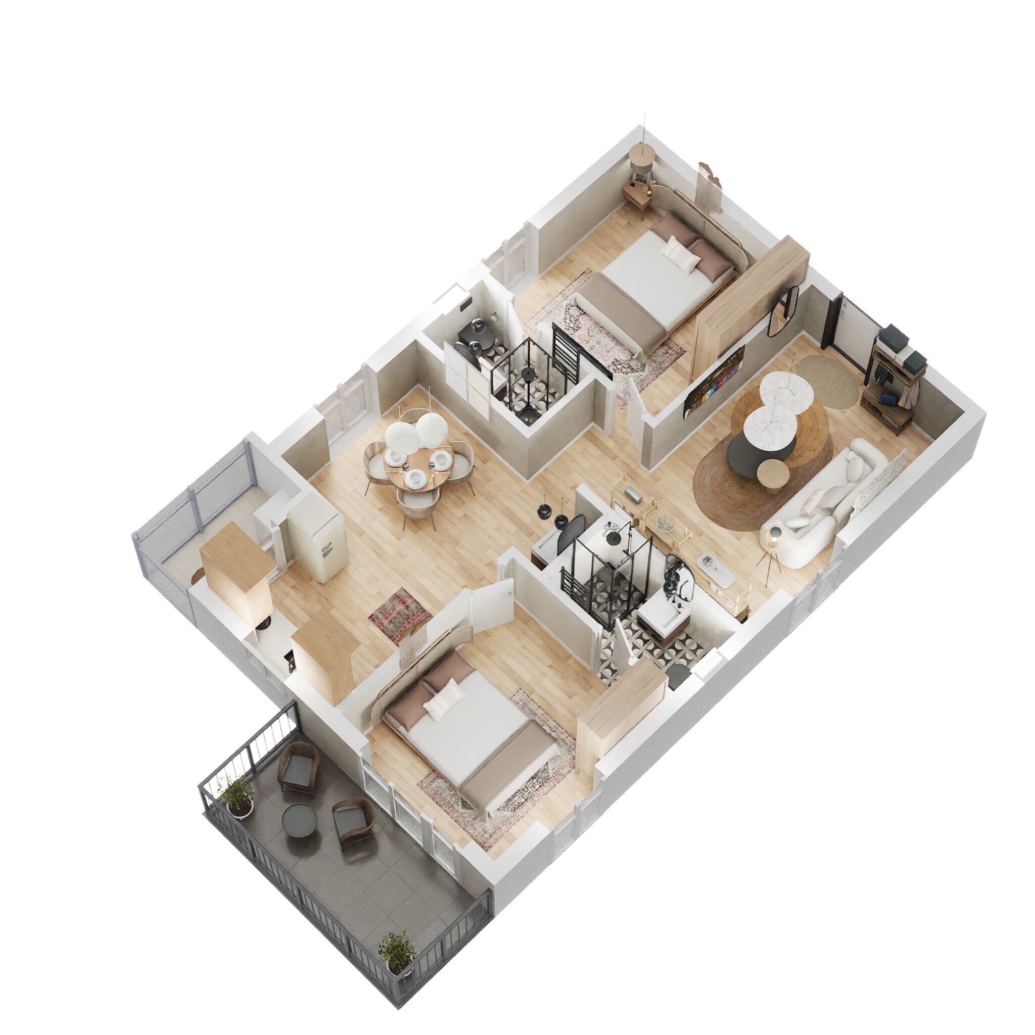 Floor plan of 2 BHK 1260 Sq. Ft. Apartment in Anvita Ivana, Hyderabad