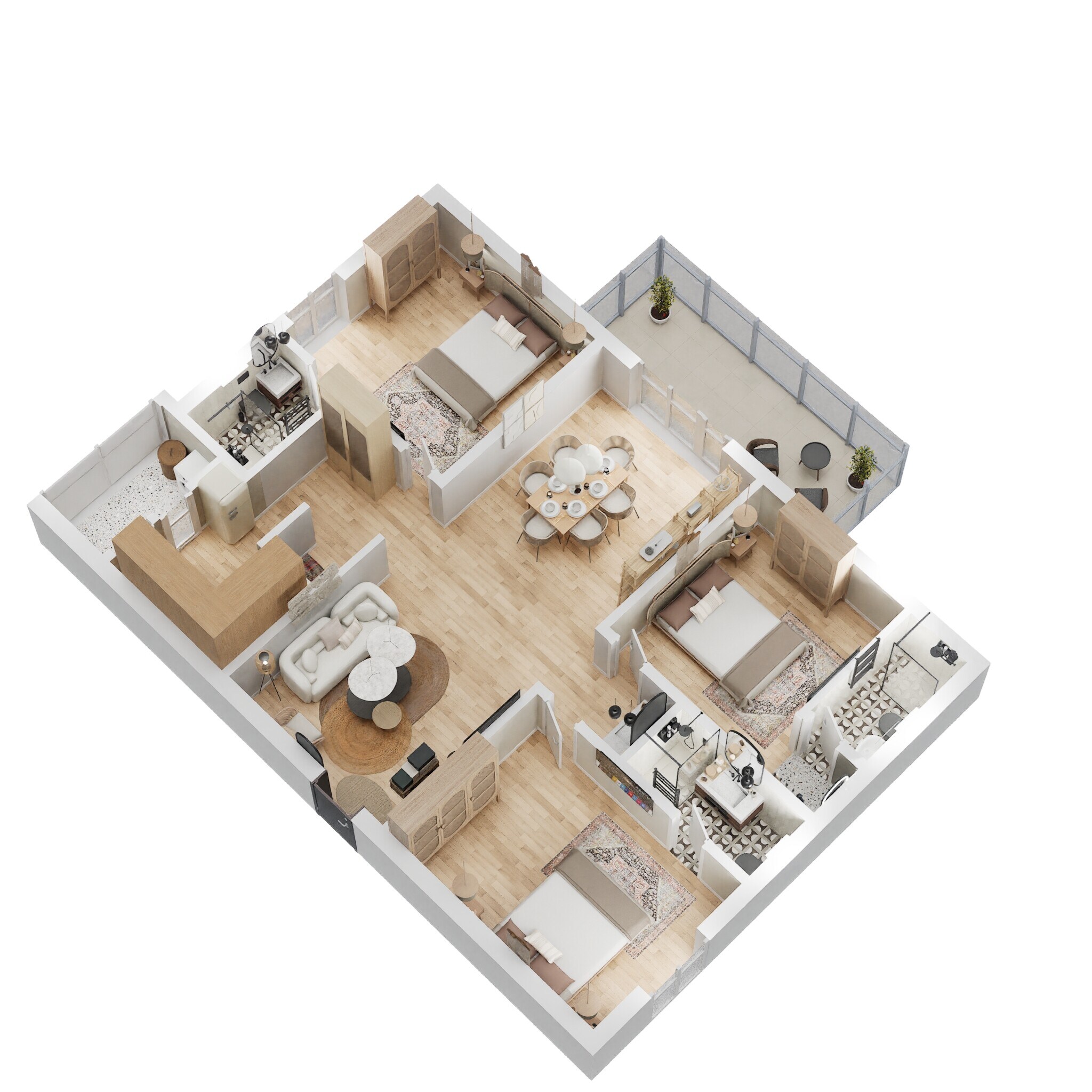 Floor plan of 3 BHK 1650 Sq. Ft. Apartment in Anvita Ivana, Hyderabad