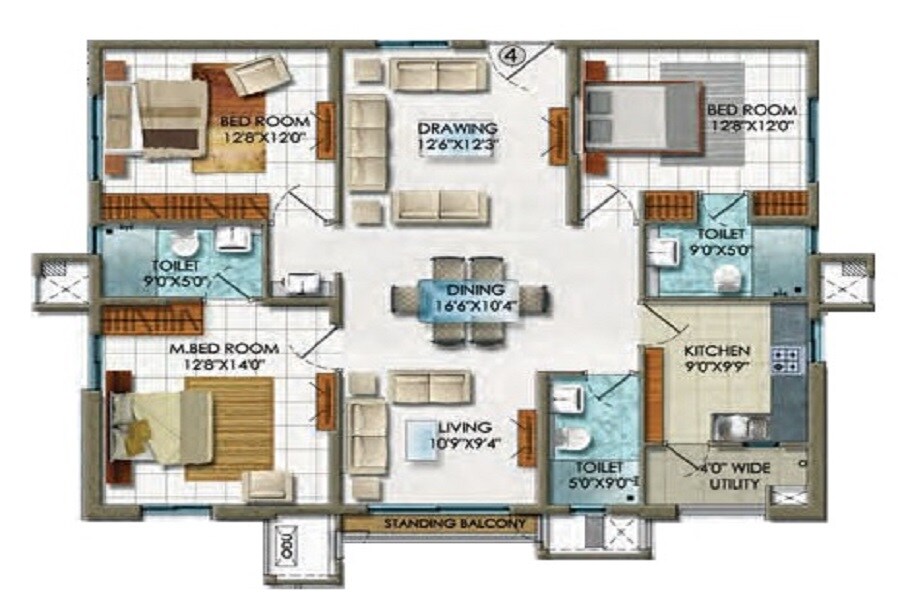 Floor plan of 3 BHK 1751 Sq. Ft. Apartment in Aparna Aura, Hyderabad