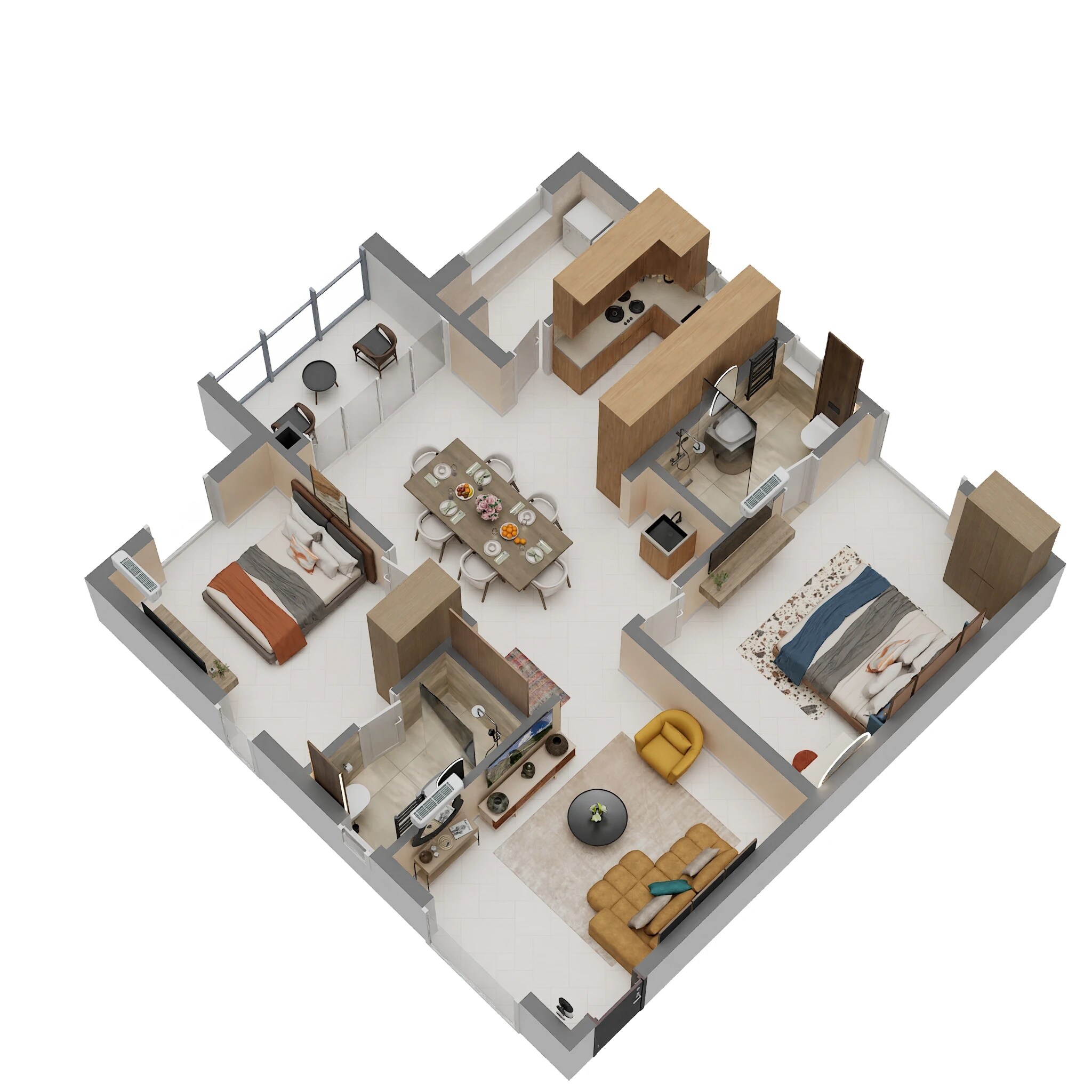 Floor plan of 2 BHK 1345 Sq. Ft. Apartment in Aparna Cyber Heights, Hyderabad