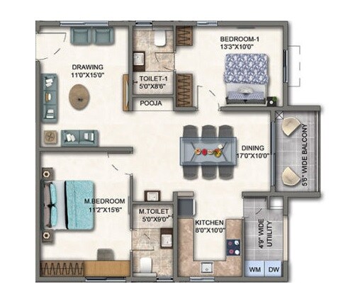 2 BHK 1345 Sq. Ft. Apartment