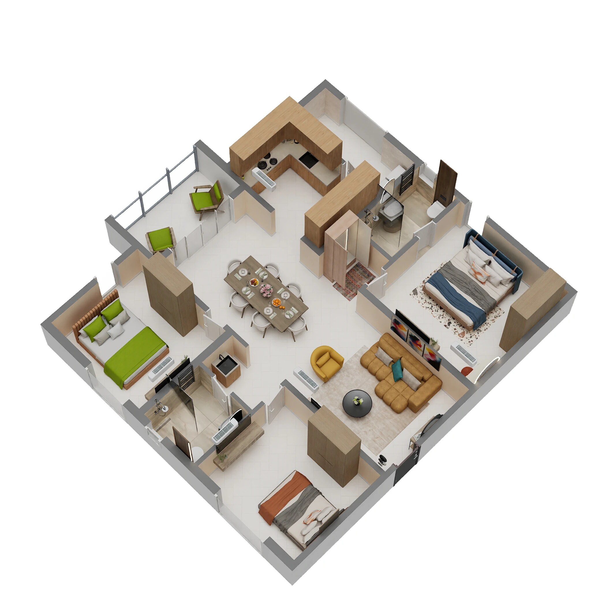 Floor plan of 3 BHK 1616 Sq. Ft. Apartment in Aparna Cyber Heights, Hyderabad