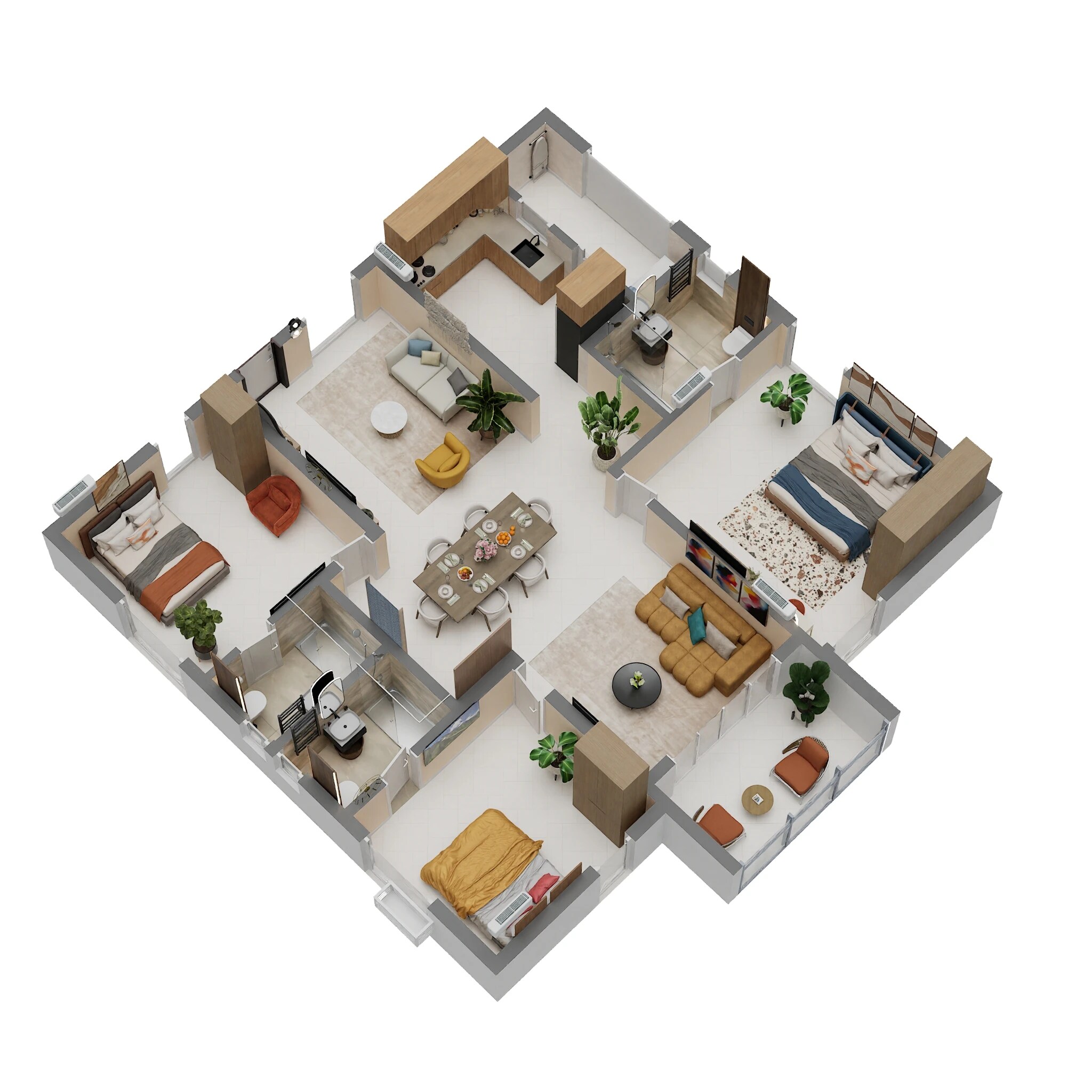 Floor plan of 3 BHK 1981 Sq. Ft. Apartment in Aparna Cyber Heights, Hyderabad