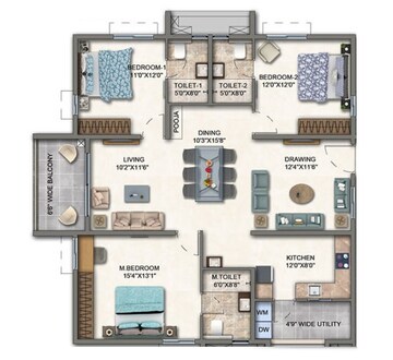  3 BHK Apartment at Aparna Cyber Heights, Osman Nagar – for Sale