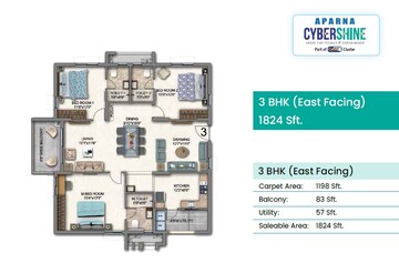  3 BHK Apartment at Aparna Cyber Shine, Osman Nagar – for Sale