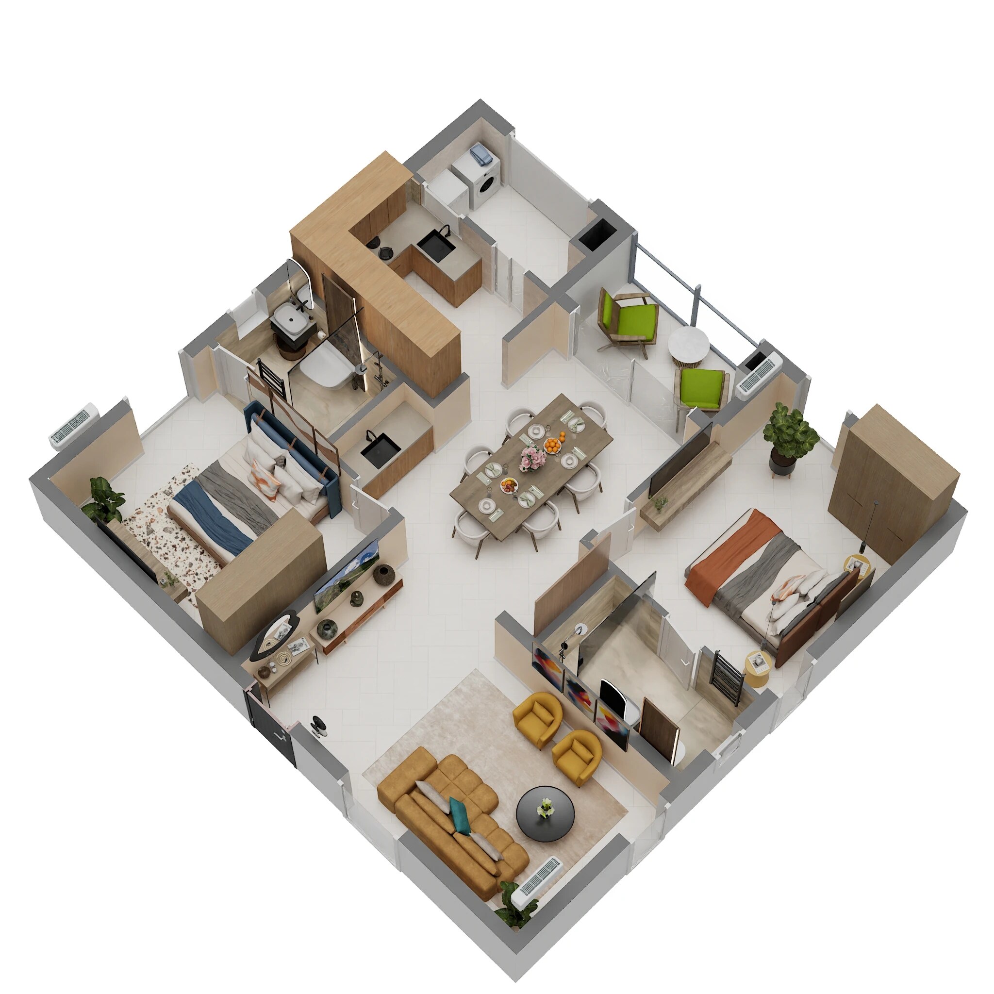 Floor plan of 2 BHK 1290 Sq. Ft. Apartment in Aparna Cyber Star, Hyderabad