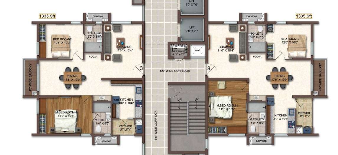 2 BHK 1335 Sq. Ft. Apartment in Aparna Cyberscape