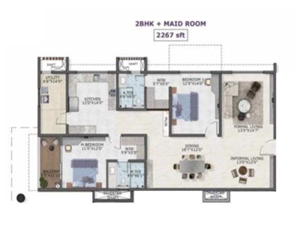 2 BHK 2267 Sq. Ft. Apartment in Aparna Greenscapes