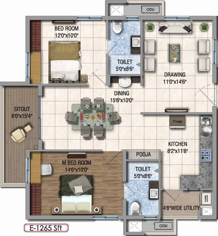 2 BHK 1265 Sq. Ft. Apartment