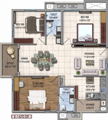  3 BHK Apartment at Aparna HillPark Silver Oaks, Chanda Nagar – for Rent