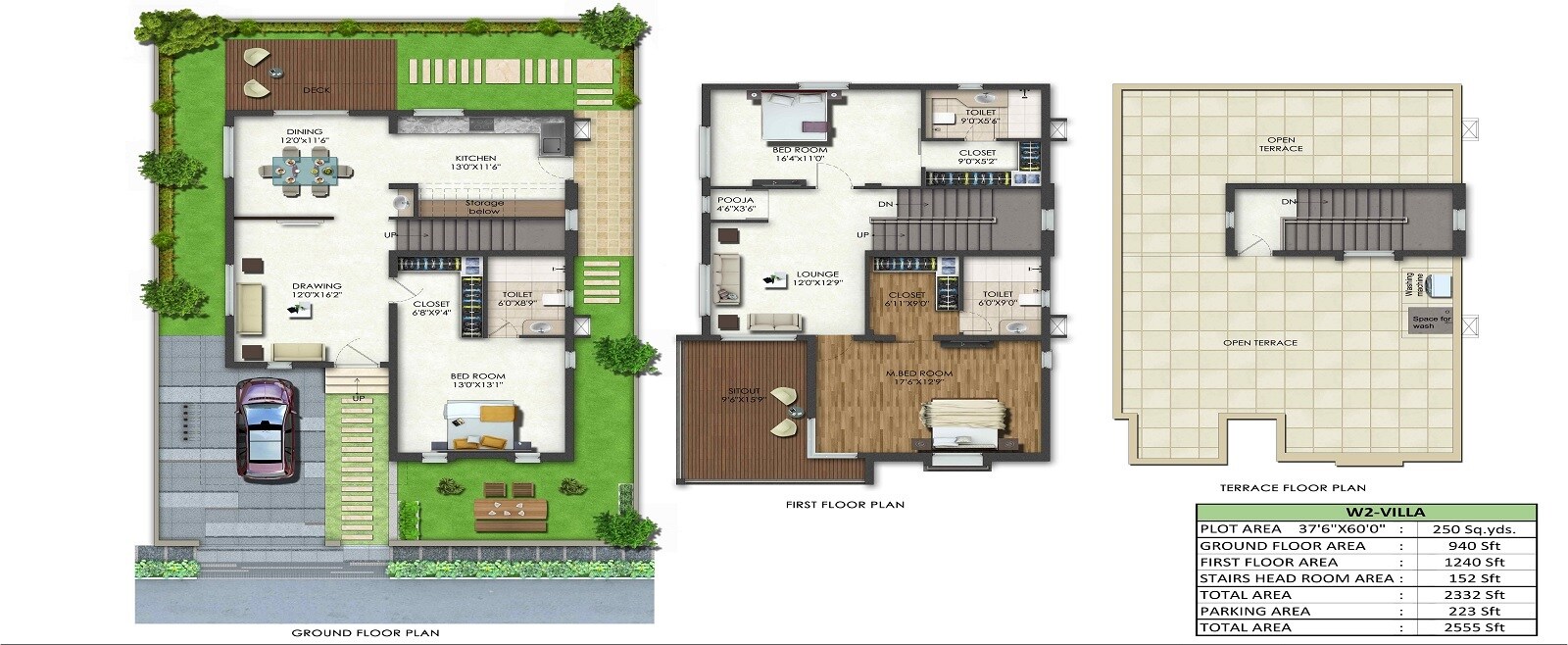 Floor plan of 3 BHK 2555 Sq. Ft. Villa in Aparna Kanopy Lotus, Hyderabad