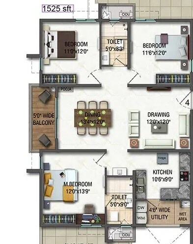 Other, aparna-kanopy-marigold 3 Bedroom 1525 Sq.Ft. Apartment In Kompally Hyderabad 6836922