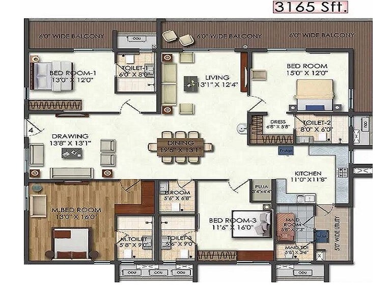 Floor plan of 4 BHK 3165 Sq. Ft. Apartment in Aparna Luxor Park, Hyderabad