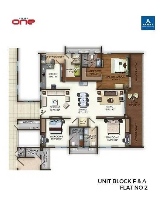 Floor plan of 3 BHK 2635 Sq. Ft. Apartment in Aparna One, Hyderabad