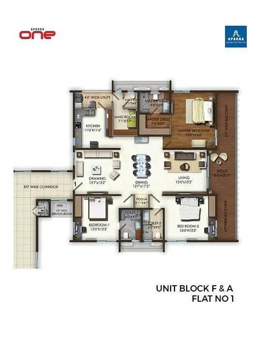 Floor plan of 4 BHK 4155 Sq. Ft. Apartment in Aparna One, Hyderabad