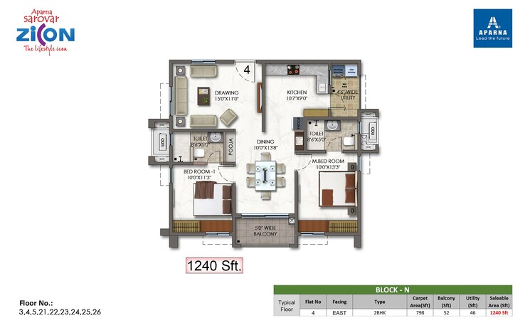 Other, aparna-sarovar-zicon 2 Bedroom 930 Sq.Ft. Apartment In Nallagandla Hyderabad 8876023