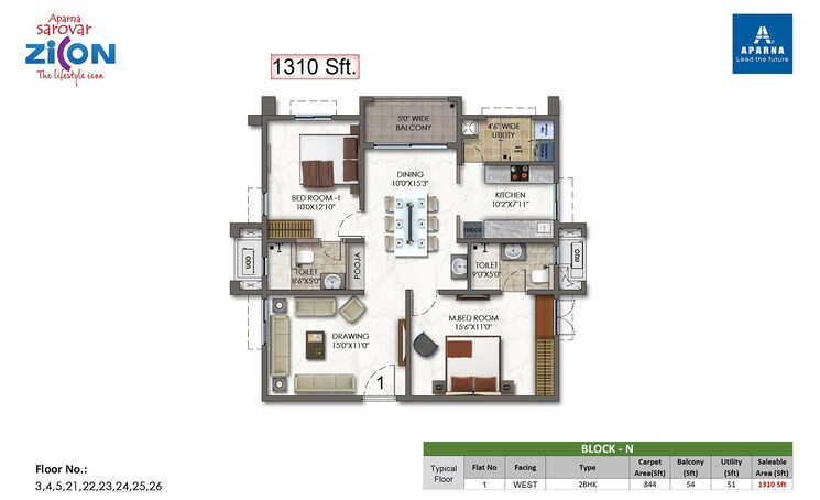 Other, aparna-sarovar-zicon 2 Bedroom 1315 Sq.Ft. Apartment In Nallagandla Hyderabad 9132666