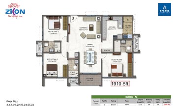  3 BHK Apartment at Aparna Sarovar Zicon, Nallagandla – for Rent