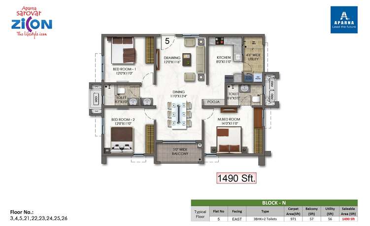 aparna sarovar zicon apartment 3 bhk 971sqft 20212617112648