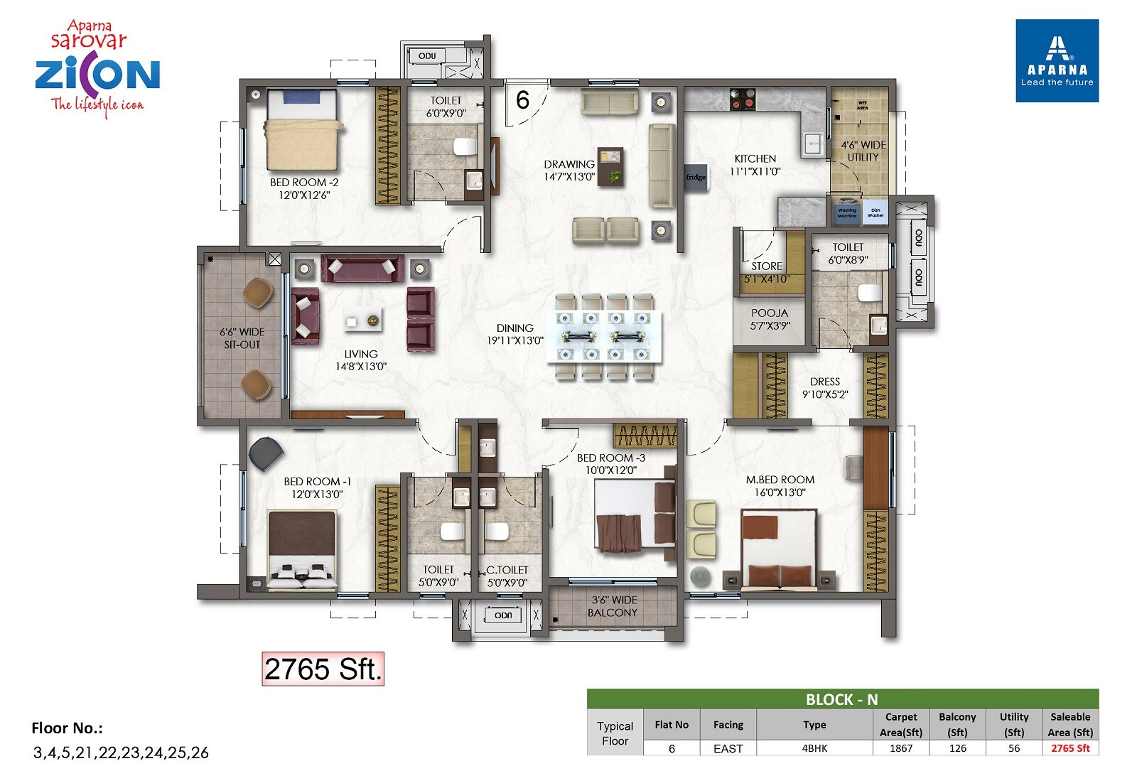 Other, aparna-sarovar-zicon 4 Bedroom 2765 Sq.Ft. Apartment In Nallagandla Hyderabad 9045479