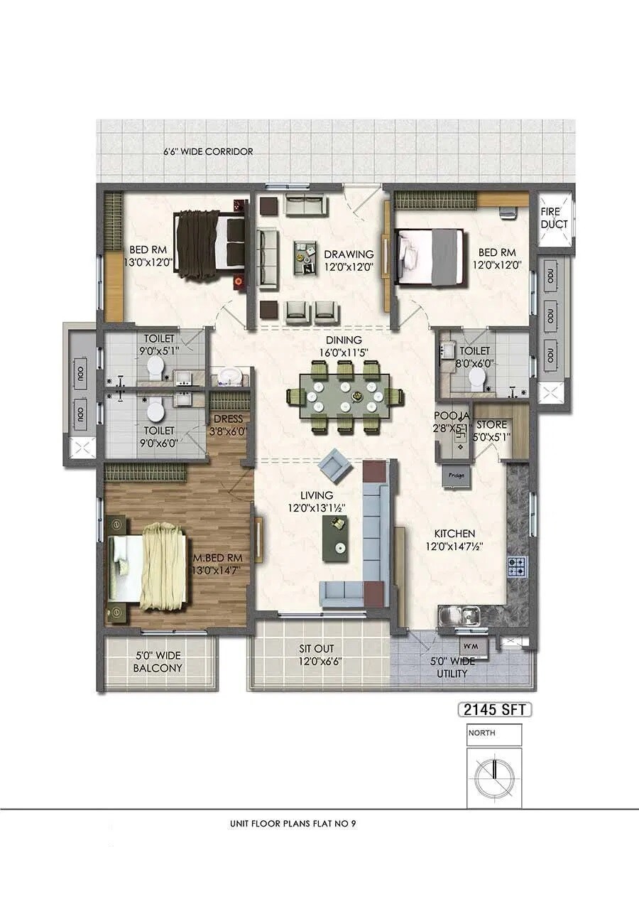 3 BHK 2145 Sq. Ft. Apartment