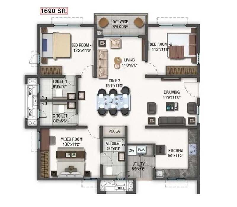  3 BHK Apartment at Aparna Zenon, Puppalaguda – for Sale