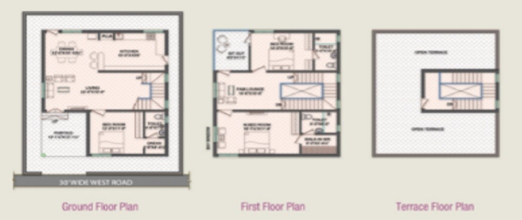 Floor plan of 3 BHK 2625 Sq. Ft. Villa in APR Praveens Luxuria, Hyderabad