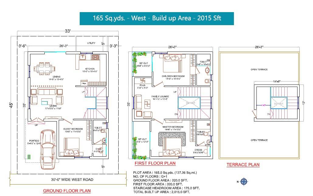 Floor plan of 3 BHK 2015 Sq. Ft. Villa in APR Praveens Nature, Hyderabad