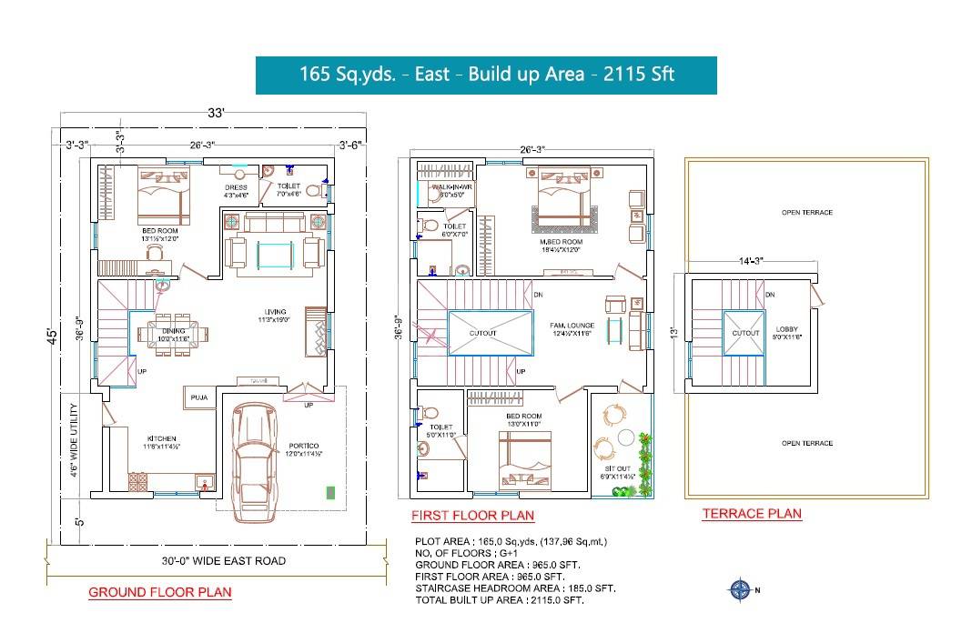 Floor plan of 3 BHK 2115 Sq. Ft. Villa in APR Praveens Nature, Hyderabad