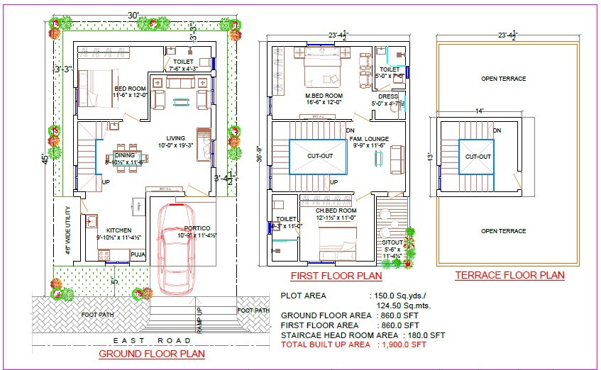 Floor plan of 3 BHK 1900 Sq. Ft. Villa in APR Praveens Serene, Hyderabad