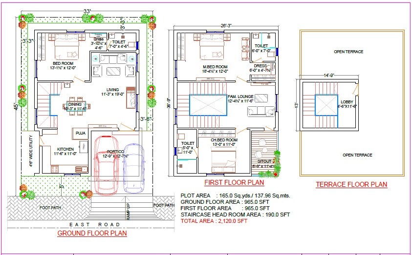 Floor plan of 3 BHK 2120 Sq. Ft. Villa in APR Praveens Serene, Hyderabad