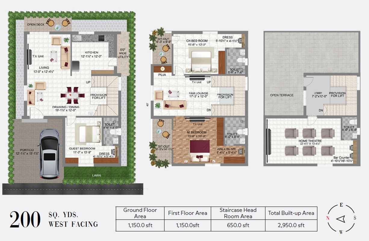 Floor plan of 4 BHK 2950 Sq. Ft. Villa in APR Praveens Serene, Hyderabad