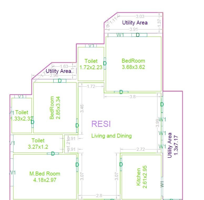 Floor plan of 3 BHK 1849 Sq. Ft. Apartment in Apurva Vijaylaxmi Exotica, Hyderabad