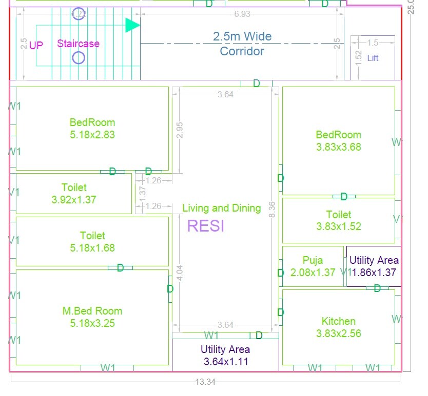 Floor plan of 3 BHK 2149 Sq. Ft. Apartment in Apurva Vijaylaxmi Exotica, Hyderabad