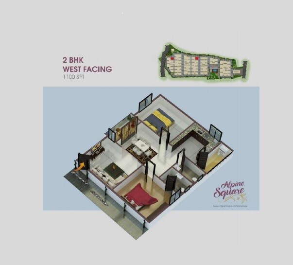 Floor plan of 2 BHK 1100 Sq. Ft. Apartment in AR Alpine Square, Hyderabad