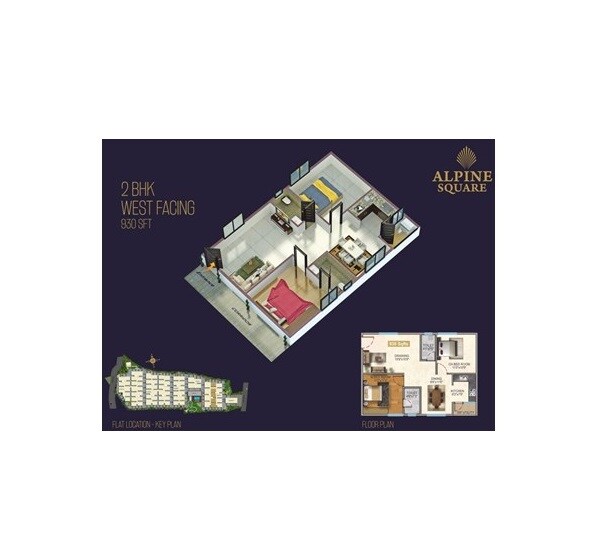 Floor plan of 2 BHK 930 Sq. Ft. Apartment in AR Alpine Square, Hyderabad
