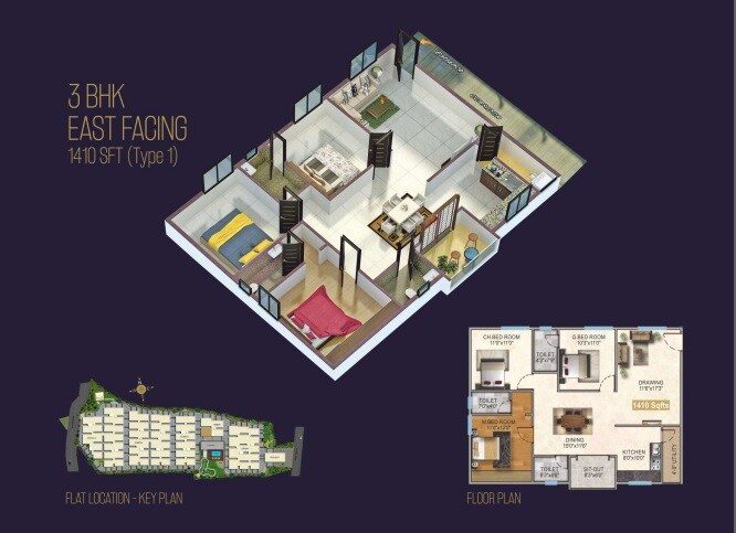 3 BHK 1410 Sq. Ft. Apartment
