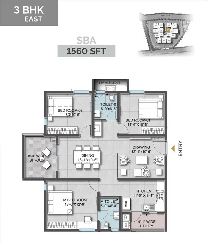 3 BHK 1560 Sq. Ft. Apartment